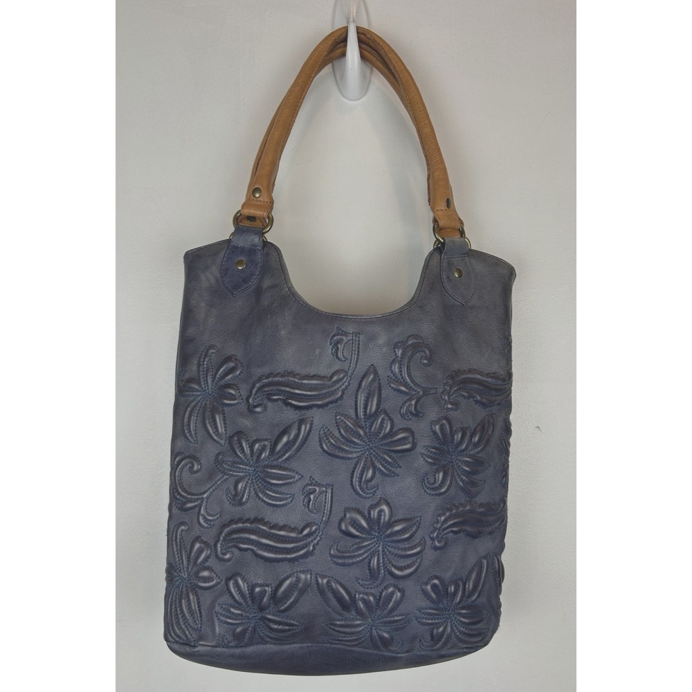 Northstyle Purse Shoulder Bag Blue Floral Leather Handbag Blue Tan Read
